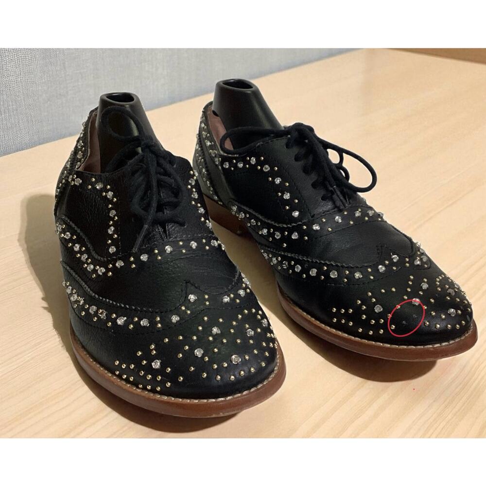 Steven Madden Goldey Oxford Shoes Black Rhinestone Embellished Leather sz 8